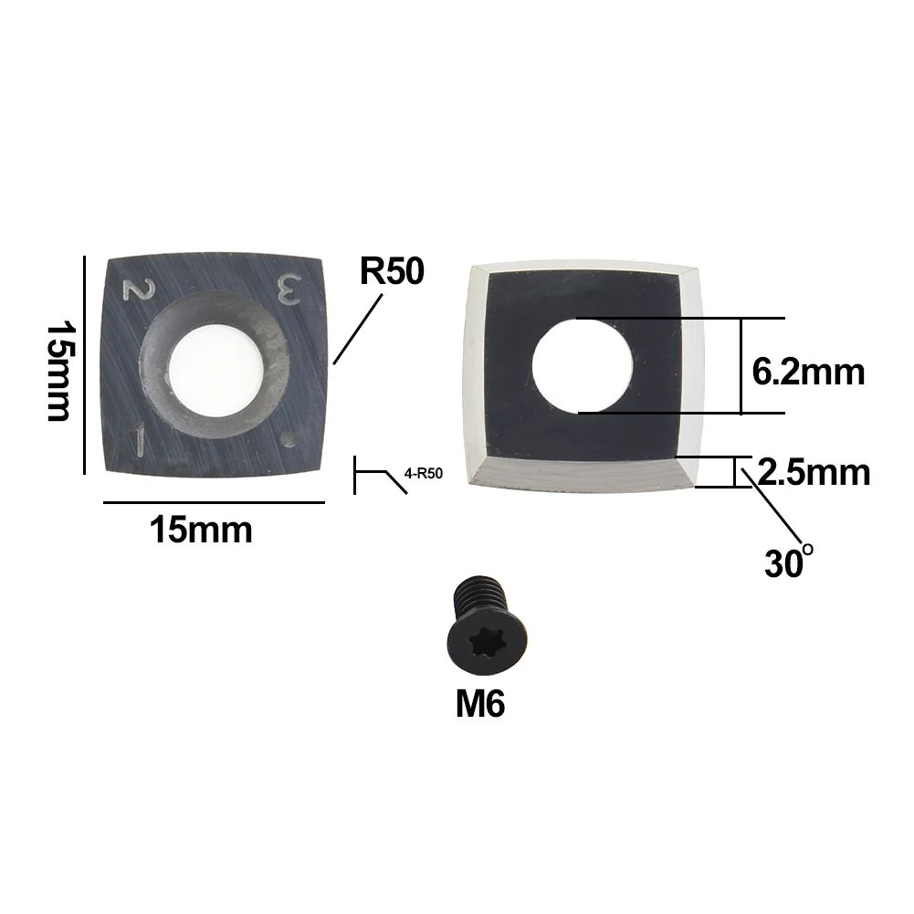 15mm Square Carbide Inserts Cutters for Surface Planing 4 Edges 30 Degree Bevel for CNC Lathes and Woodworking Tools