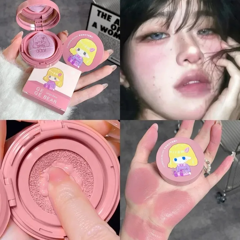 3 Colors Cushion Blush Blendable Shade with Puff Whitening Blusher Smooth Application Long Lasting Blusher Face Brighten Makeup