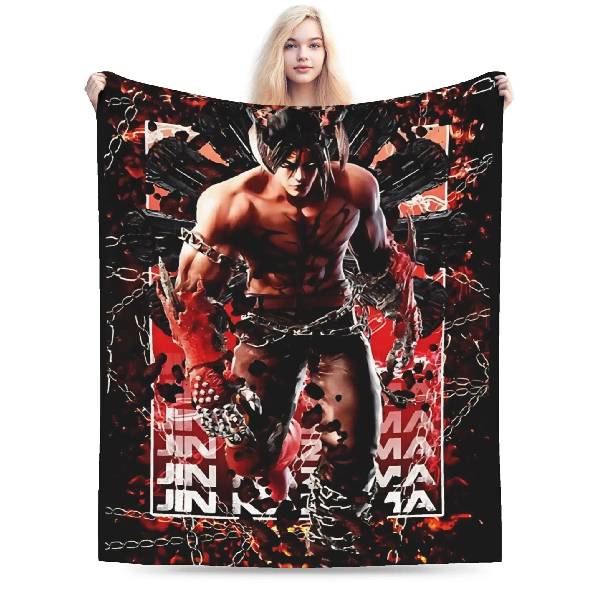 Tekken 8 Jin Kazama mantas suaves niños adultos manta de felpa estampado sofá silla colcha de franela funda de sofá cama