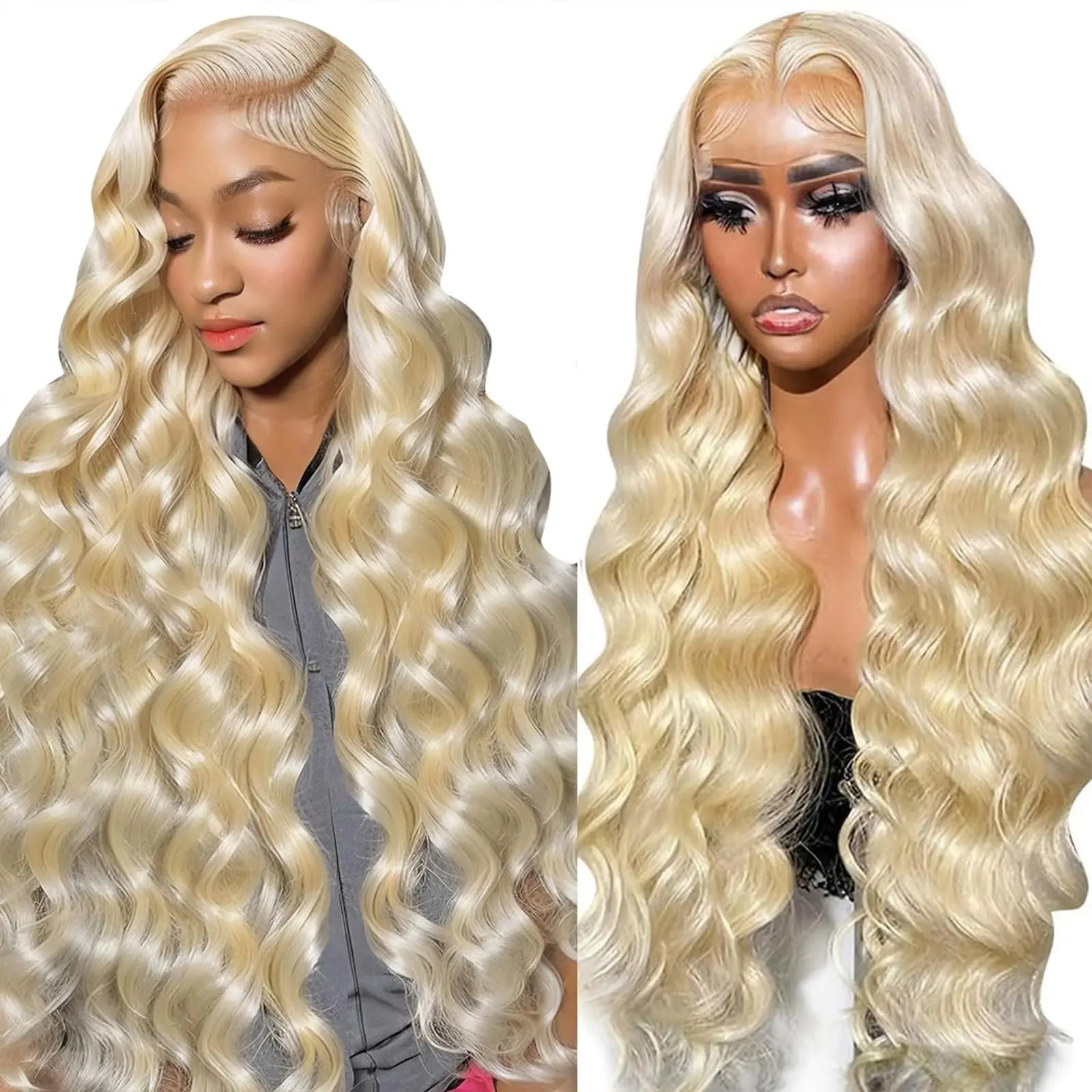 Perruque Lace Front Wig Body Wave Naturelle Blonde 613, Cheveux Humains, 13x6 HD, pour Femme