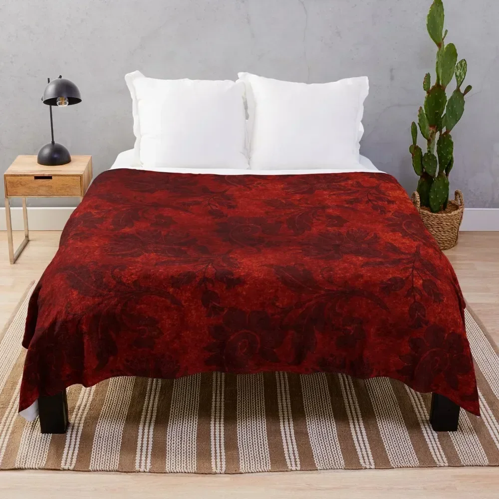 

Red floral Gothic Velvet Damask Texture Throw Blanket Reusable Durable Soft Blanket for All Seasons