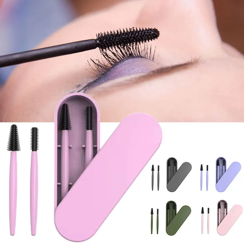 2 Stks/doos Herbruikbare Siliconen Wimperborstel Mascara Toverstokken Wimpers Verlengstuk Wenkbrauw Kam Borstel Kit Professionele Make-Up Tool