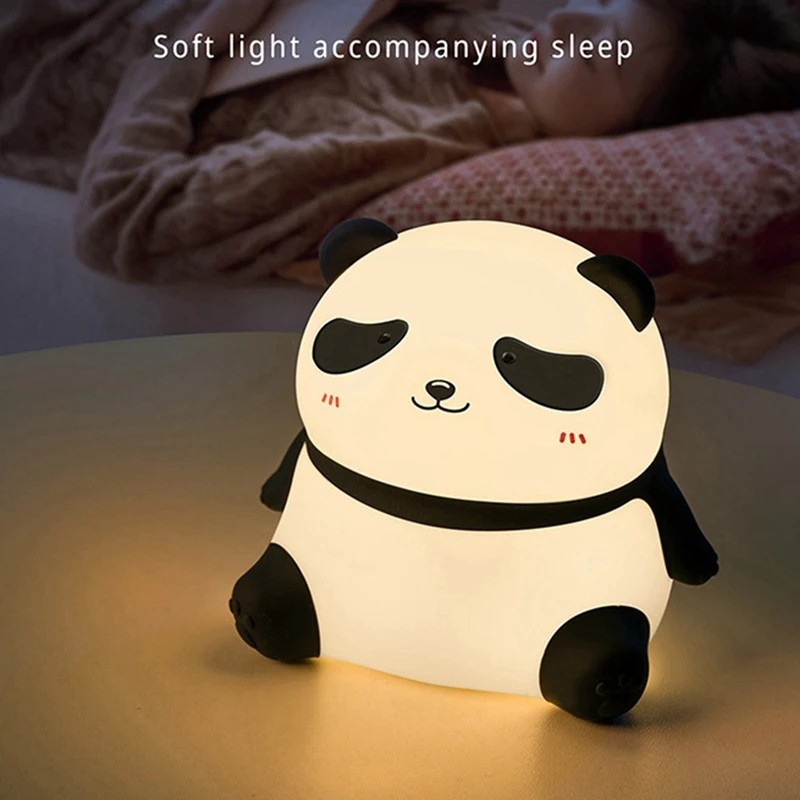 Cute Panda Silicone LED Night Light, USB Recarregável, Lâmpada de cabeceira, Temporizador, Room Decor, Crianças Nightlight, Presente
