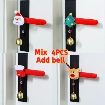 Christmas Decorations Door Handle Covers with Hanging Bells Soft Christmas Decors Xmas…