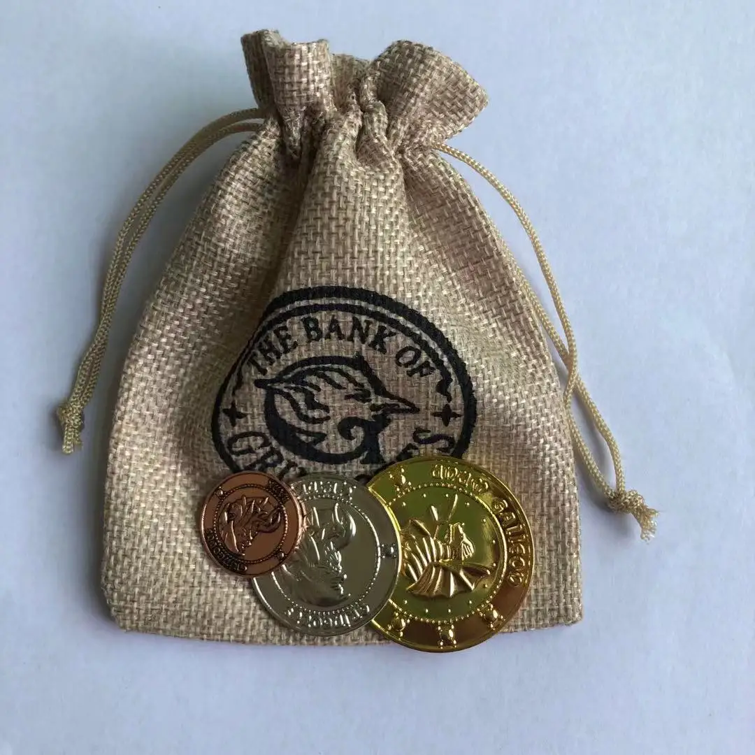 4PCS/set Gringotts Bank Coins Magical Academy Harries Commemorative Coin Toys for Children Creative Drawstring Pocket Gift