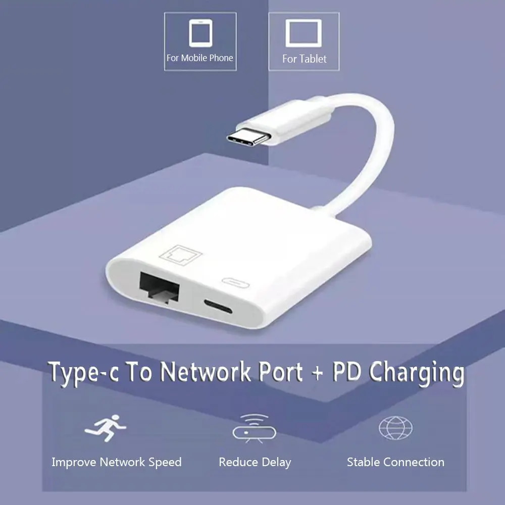 Taşınabilir Adaptör Cep Telefonu Ağ Kartı Tip-C - RJ45 Bağlantı Noktası PD Şarj Ethernet Dönüştürücü Xiaomi Huawei için