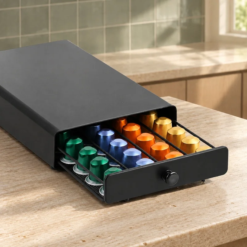 40-Cup Nespresso Pod Storage Drawer Organizer Rack, Space-Saving Coffee Capsule Holder for Kitchen Use