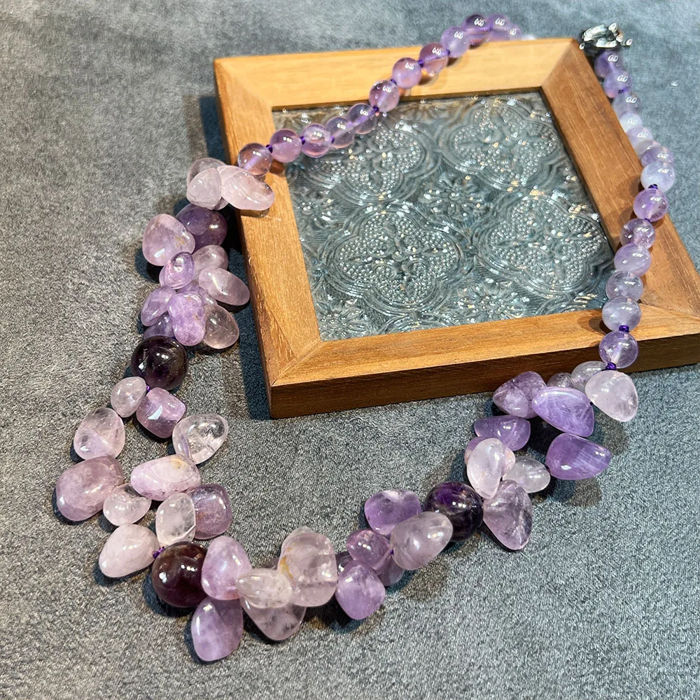 

Medieval vintage jewelry light luxury natural amethyst jewelry, gravel multi-layer winding necklace collarbone chain women