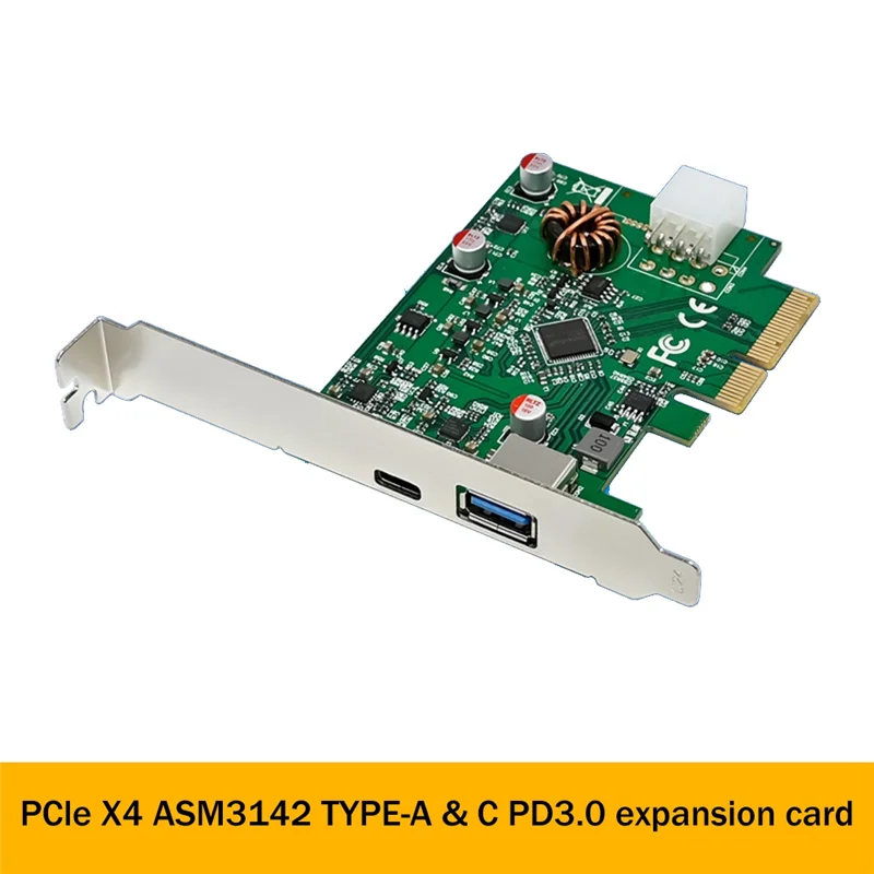 

ASM3142 PCIE X4 USB3.1 TYPE-C+A 10G High Speed Conversion Expansion Card PCIE ASM3142 USB3.1 Host Controller Card