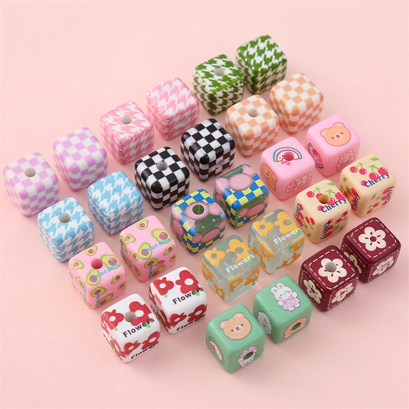 14mm 10pcs Acrylic Color cube sugar Checkerboard Beads For Jewelry  Making DIY Charm Earring Key buckle Accessories Wholesale