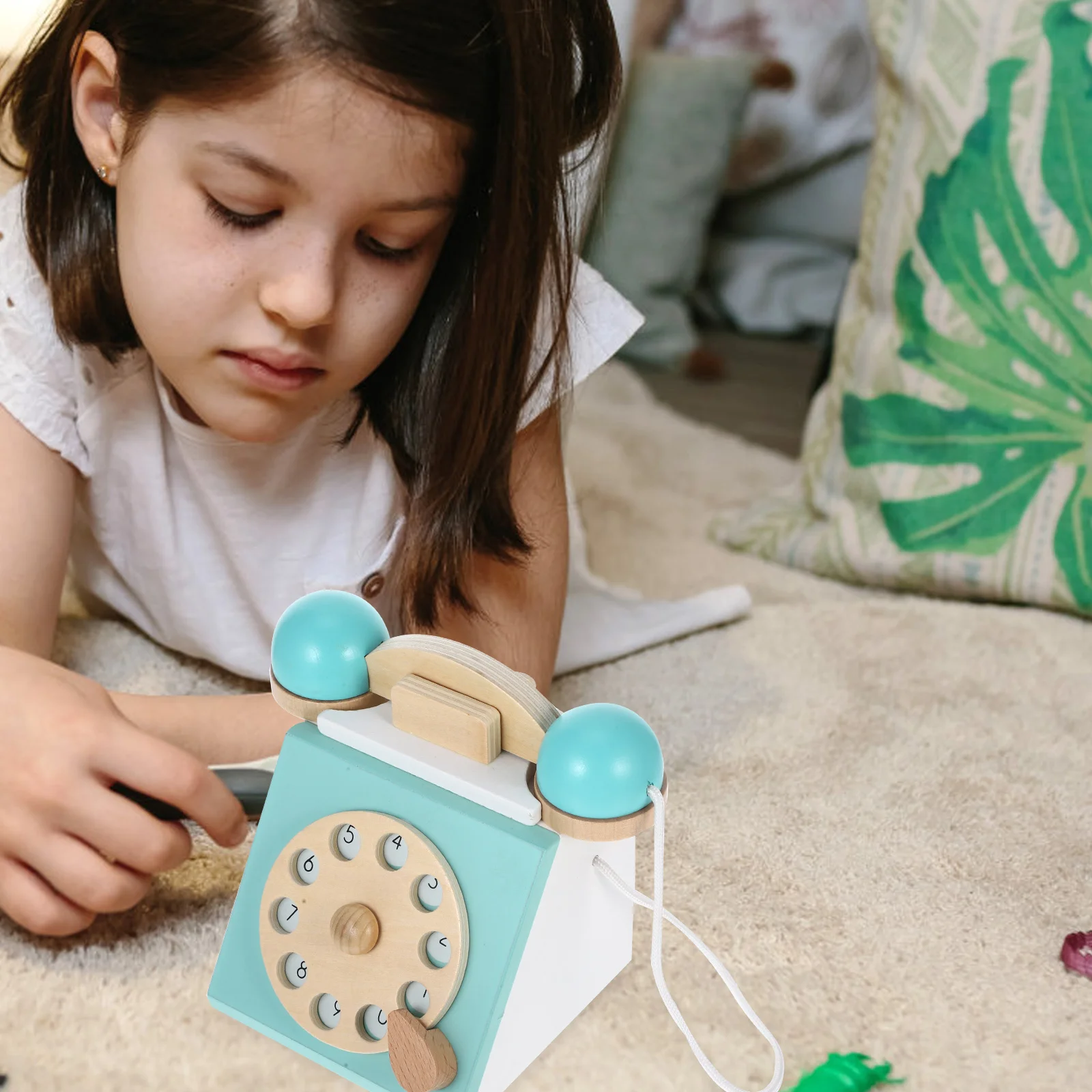 Plataforma giratória telefone brinquedo de madeira gosto cedo educacional cogumelo branco crianças modelo pai-filho