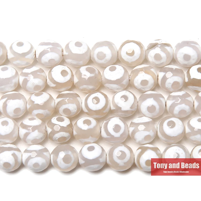 Natural Stone Faceted Eye Pattern White Tibetan Agate Round Loose Beads 8 10 12MM Pick Size For Jewelry