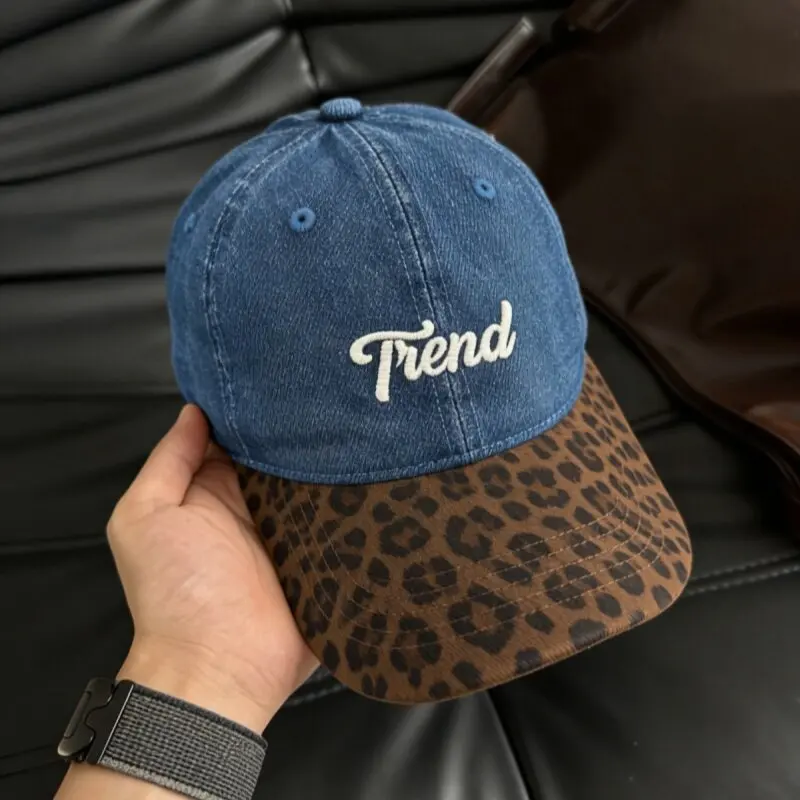 Fashion Korean Style Baseball Cap Color Splicing Leopard Print Duck Tongue Cap Universal Sun Hat for Women Girls