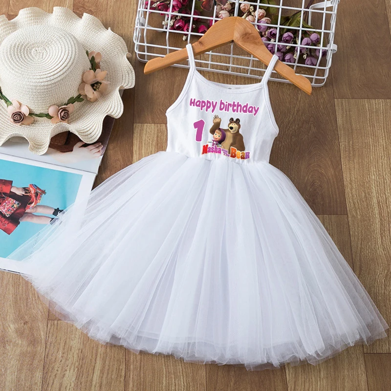 Mascha und die Bären Kleid Neues Geburtstagszahlenkleid Anime Party Weißes Prinzessinnenkleid Kawaii Cartoon Cosplay Kleidung Kindergeschenk