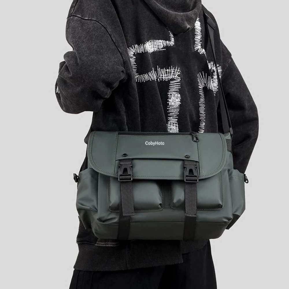 

Solid Color Men Crossbody Bag Waterproof Travel Bag Business Shoulder Bag Multi-function Multi-pockets Large Square Bag Outdoor