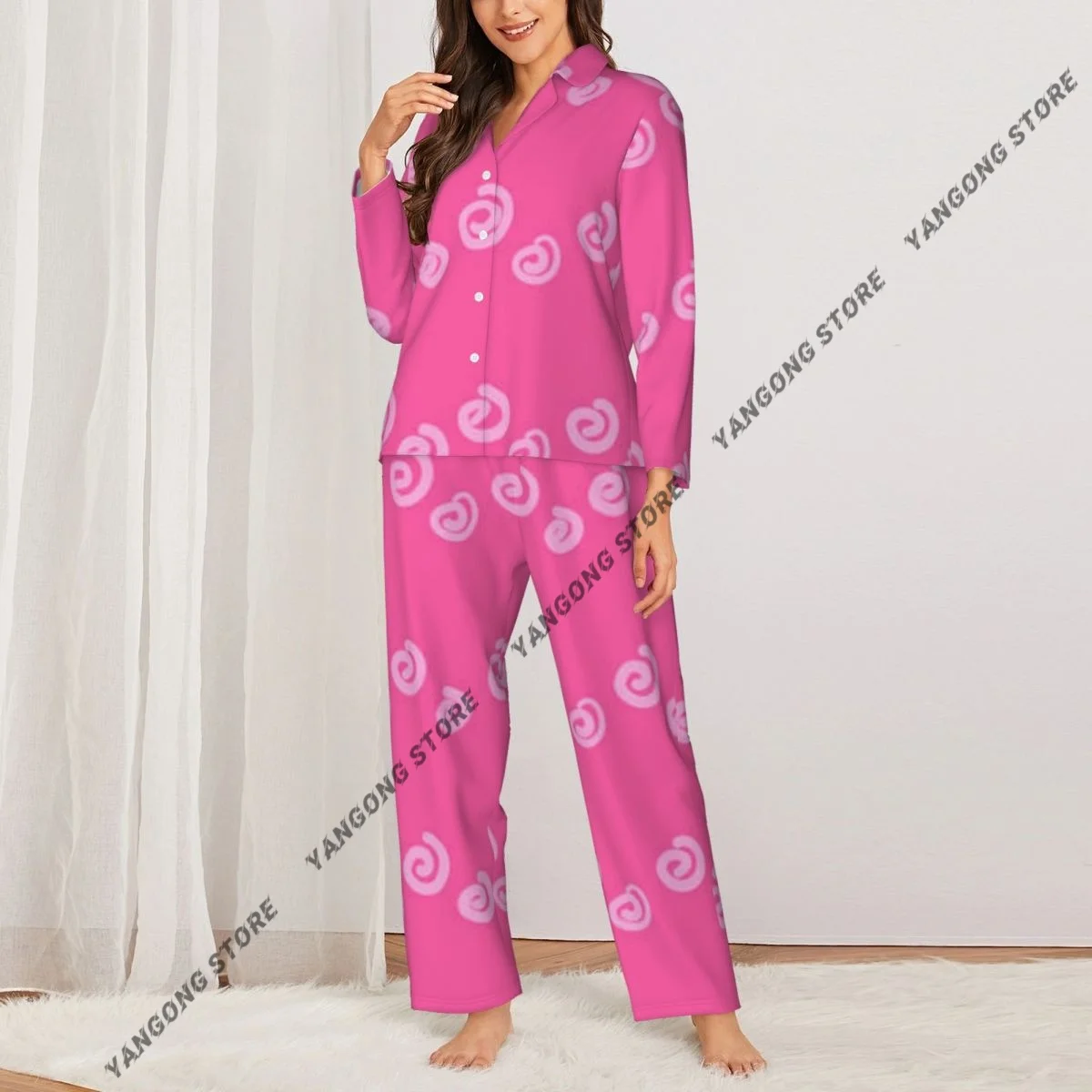 Arrow Shapes Illustration Womens Pajamas Loungewear Two-piece Sleepwear Button-Down Full Sleeve Long Pajamas Set