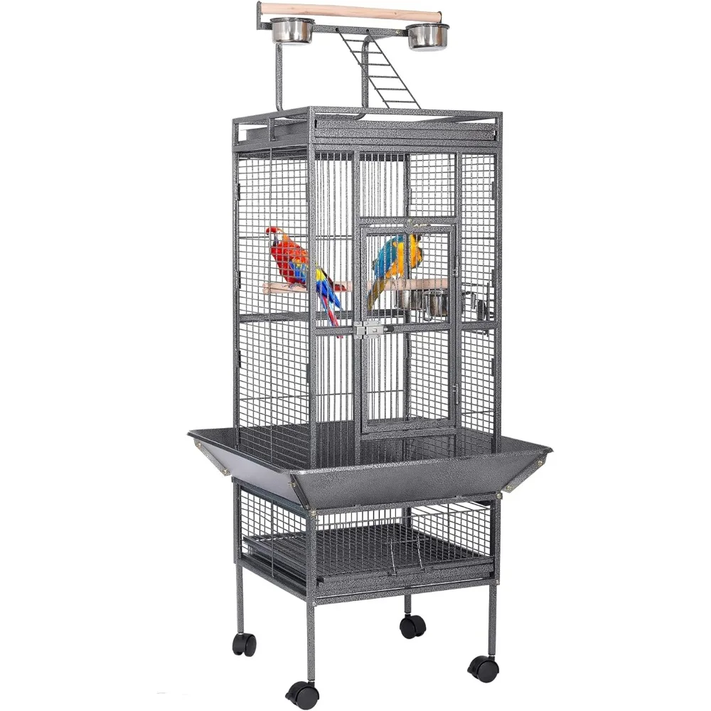 

HSM 63 Inch Wrought Iron Large Bird Flight Cage with Rolling Stand for African Grey Parrot Cockatiel Sun Parakeet Conure