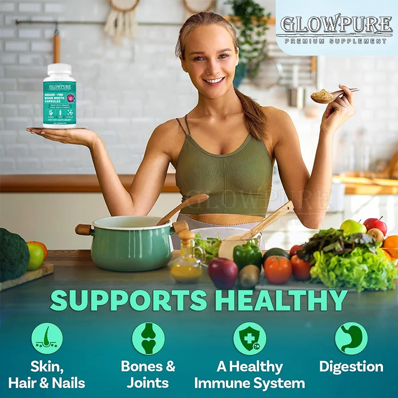 Bone Broth Collagen Protein Capsules - Grass-Fed Collagen Powder for Skin & Bones Joint Health and Flexibility Paleo Friendly