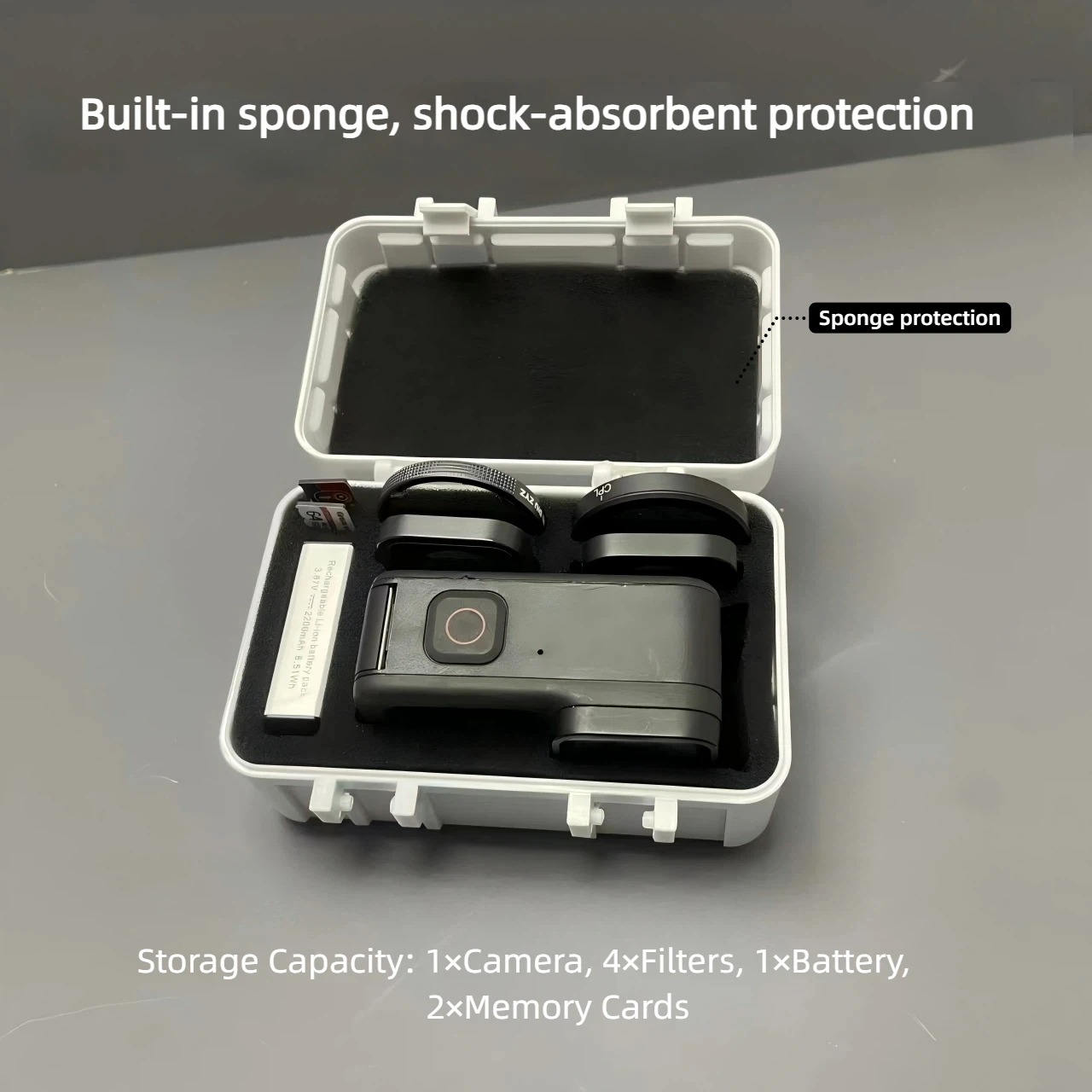 Hard Carrying Case for Action Camera5pro/4/3, Shockproof Storage Box with Pre-Cut Sponge,Fits DJI Action Cage GoPro Hero JJ4359