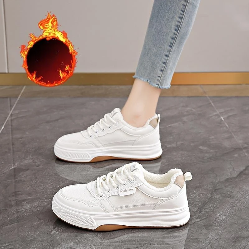 Fashion Women winter keep warm Lace-Up Non-Slip sole round head Sporty Shoes comfortable Sneakers Trend  flat Vulcanized shoes