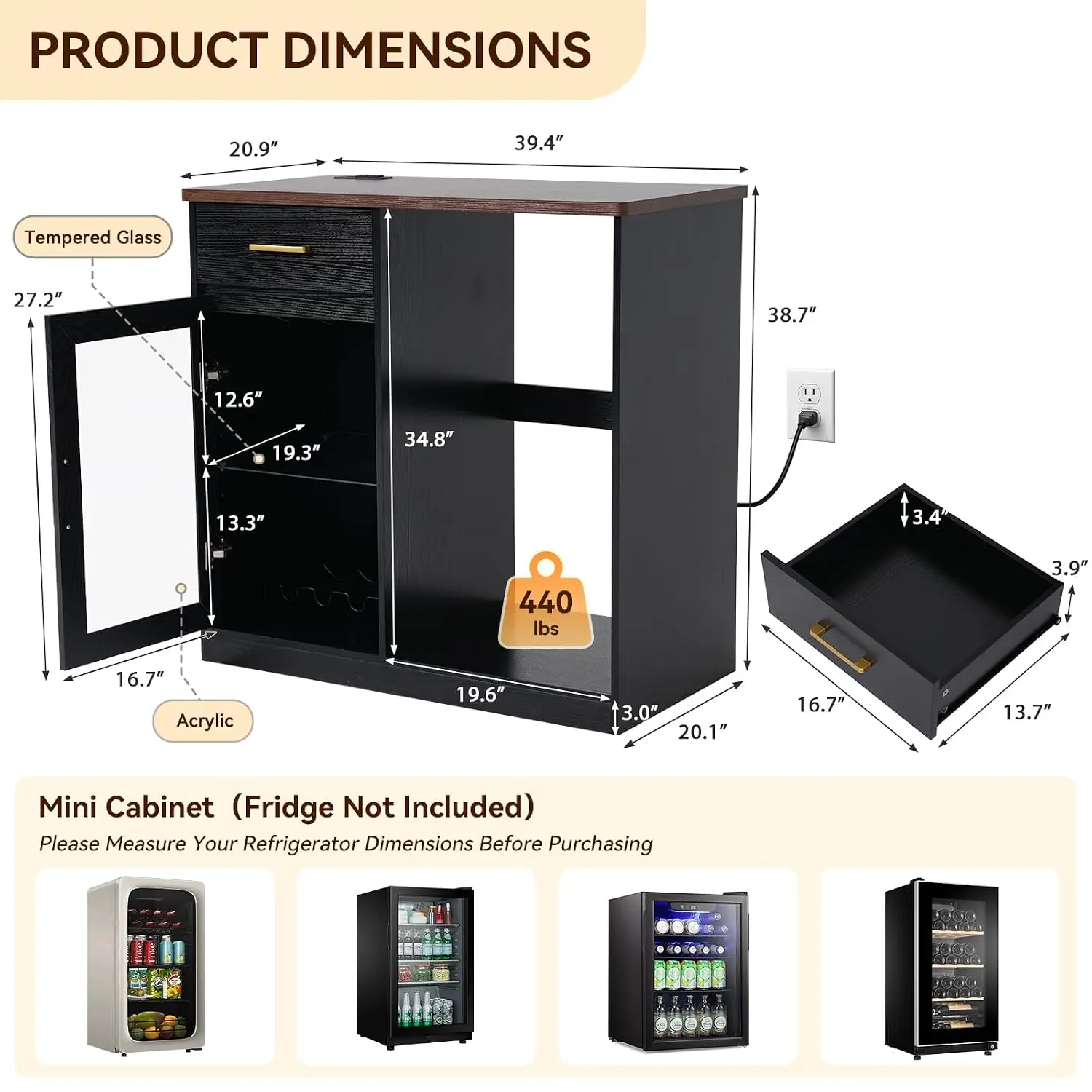 Coffee Bar & Wine & Liquor Cabinet, Kitchen Storage Sideboard with Glass Rack & Shelves, Home Dining Room Furniture, Customized