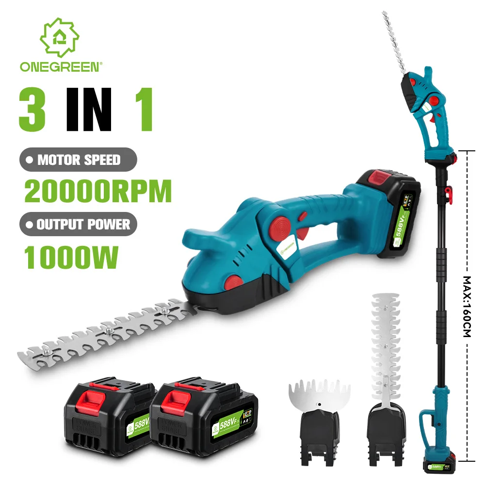 ONEGRREN 3 en 1 pôle télescopique taille-haie électrique branche haute arbustes désherbage taille outil de jardin pour 21 18V batterie