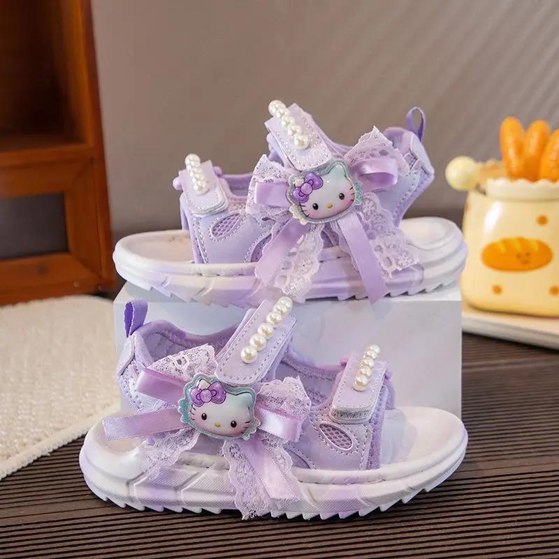 

Sanrio Hello Kitty Princess Sandals Girls Baby Soft Bottom Sandals Summer New Style Beach Shoes Cartoon Design Kids Footwear