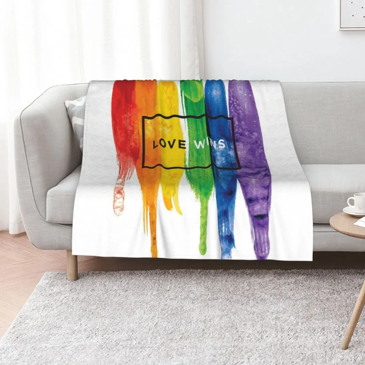 Watercolor LGBT Love Wins Rainbow Paint Typographic Throw Blanket Flannel Soft anime Decoratives Blankets