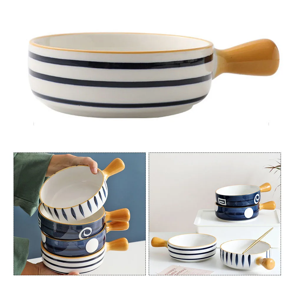 

Ceramic Baking Bowl with Handle Multiuse Oven Safe for Dessert Soup Salad Fruit Serving High Temperature Resistant Kitchen
