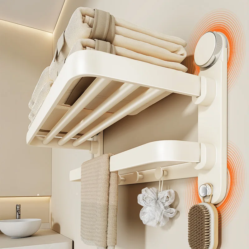 No Drill Suction Bathroom Towel Rack Shelf Set In Abs Carbon Steel Foldable Wall Mounted Bath Organizer To Cm Options
