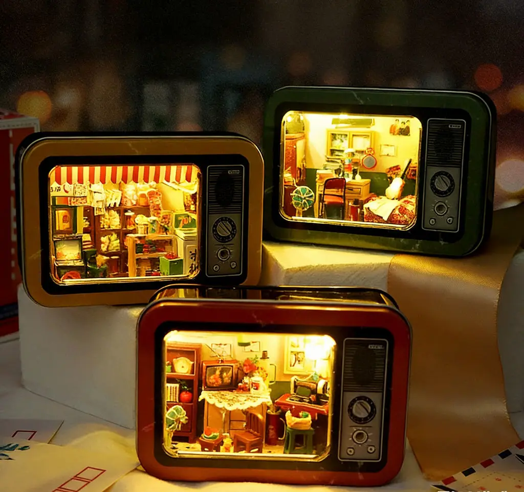 Nostalgic DIY Miniature Tin Box Theatre Kit, LED Lighted Childhood Memory Diorama, Educational Creative Birthday Gift for Kids