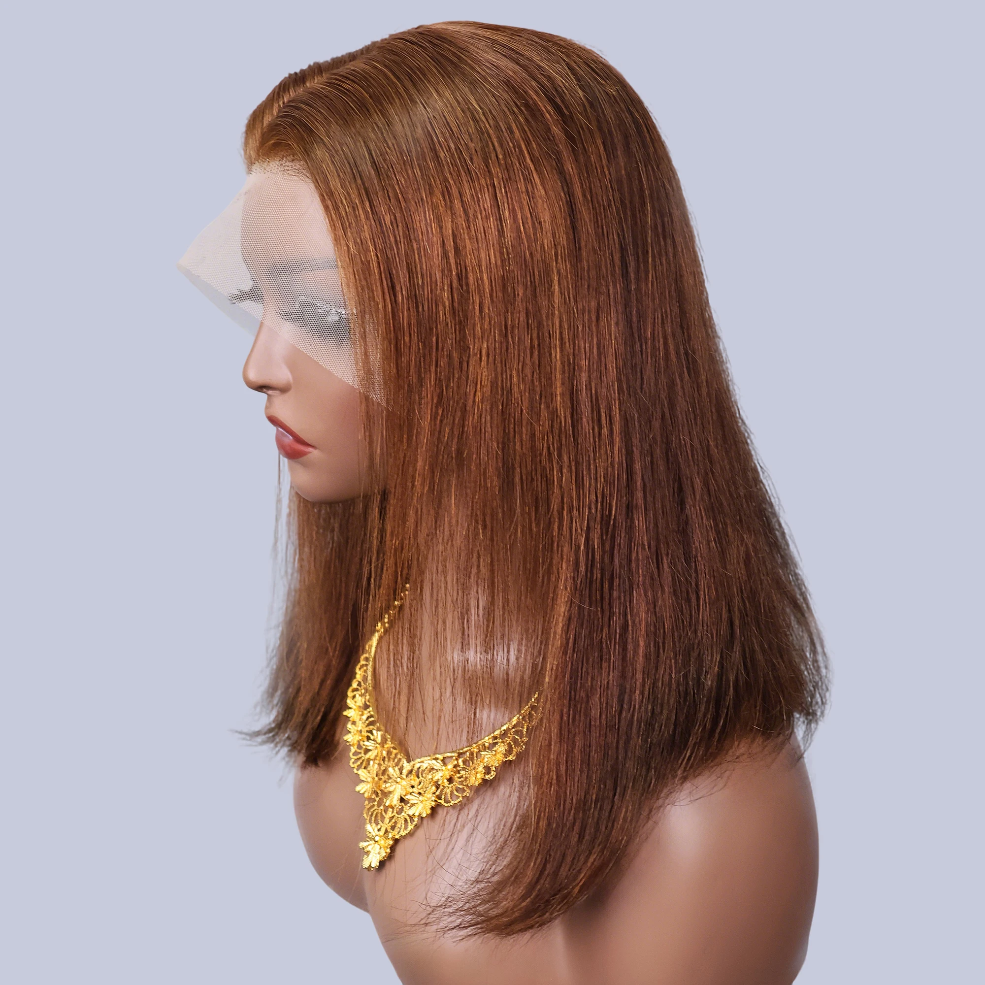 Kurze 13x4 Lace-Front-Perücke, Bob, Echthaar, schokoladenbraun, gerade, 200 % Dichte, HD-transparente 4x4-Lace-Verschluss-Perücken # 4er Bob-Haare – Detail 9