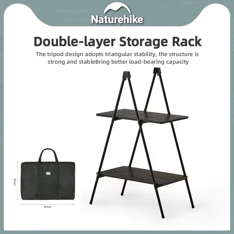 Naturehike Outdoor Camping 2 Tier Storage Rack Portable Picnic Wear Resistant Detachable Fiberglass Aluminium Alloy Storage Rack