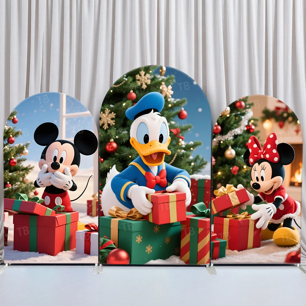 

TB Christmas-themed Mickey Mouse and Friends Arch Backdrop Cover for Festival Party Decor Photo Background Props Elastic Fabric
