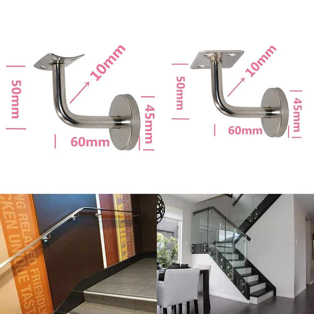 1pcs Stair Handrail Brackets Stainless Steel Fixed Wall Support Hand Rail Balustrade 50x60mm For Household Hotels Hardware Tools