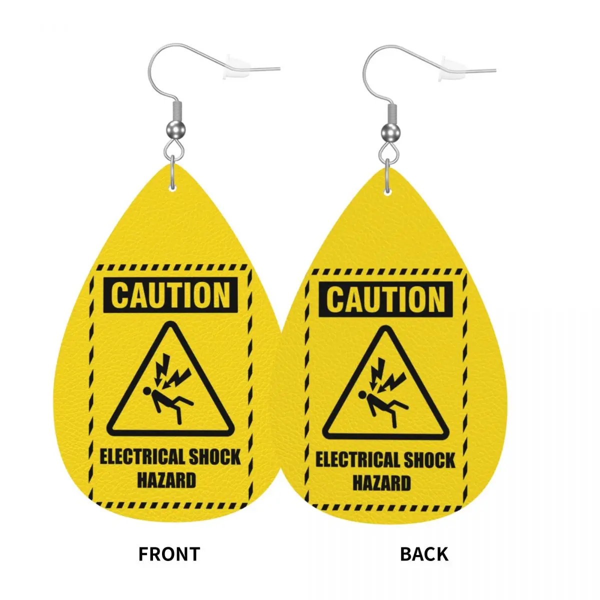 Custom Funny Caution Warning Leather Teardrop Earrings for Women Leather Earrings Fashion Lightweight for Parties Holidays