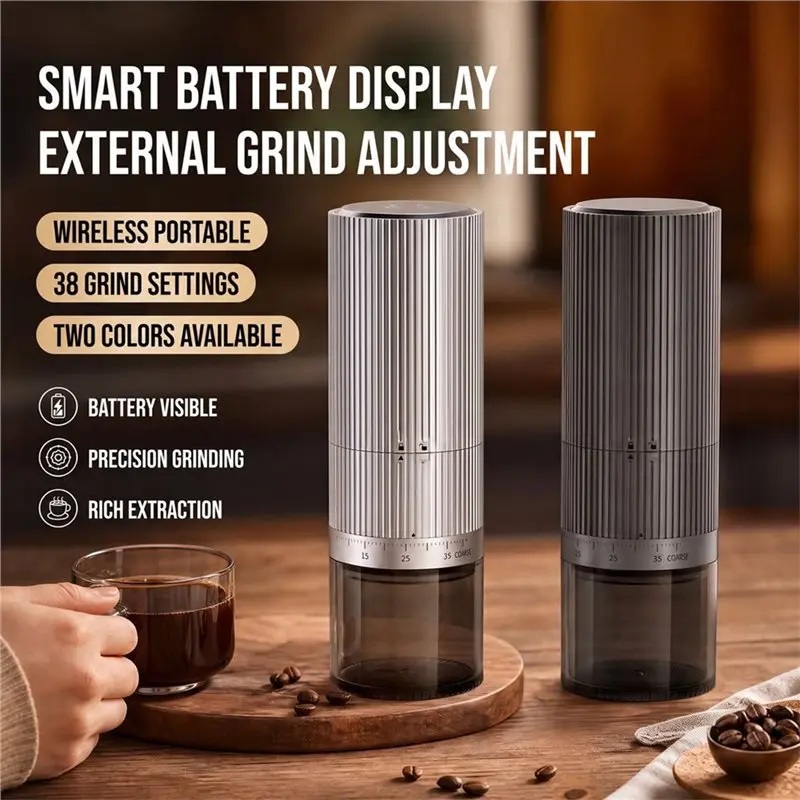 B51CNEW! Adjustable 38-Setting Stainless Steel Burr Portable Electric Coffee Bean Grinder USB Rechargeable For Travel Offices