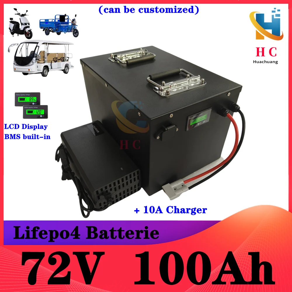 HC_Batterie LiFepo4 72V 100Ah de haute qualité avec BMS puissant pour voiture électrique voiture wait a minute + chargeur 87.6V