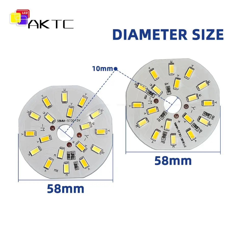 5-Pcs okrągłe LED podwójny kolor źródło światła DC 5V 12V 6W biały/ciepły niskonapięciowy SMD5730 lampa LED koralik aluminiowa płyta o średnicy 58mm