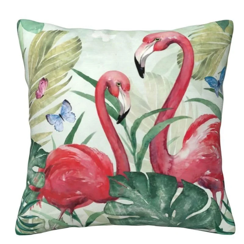 Home Decor Flamingos In Tropical Paradise Pillow Covers Pattern Cushion Cover Suitable For Sofa Bedroom Car Pillow Cover