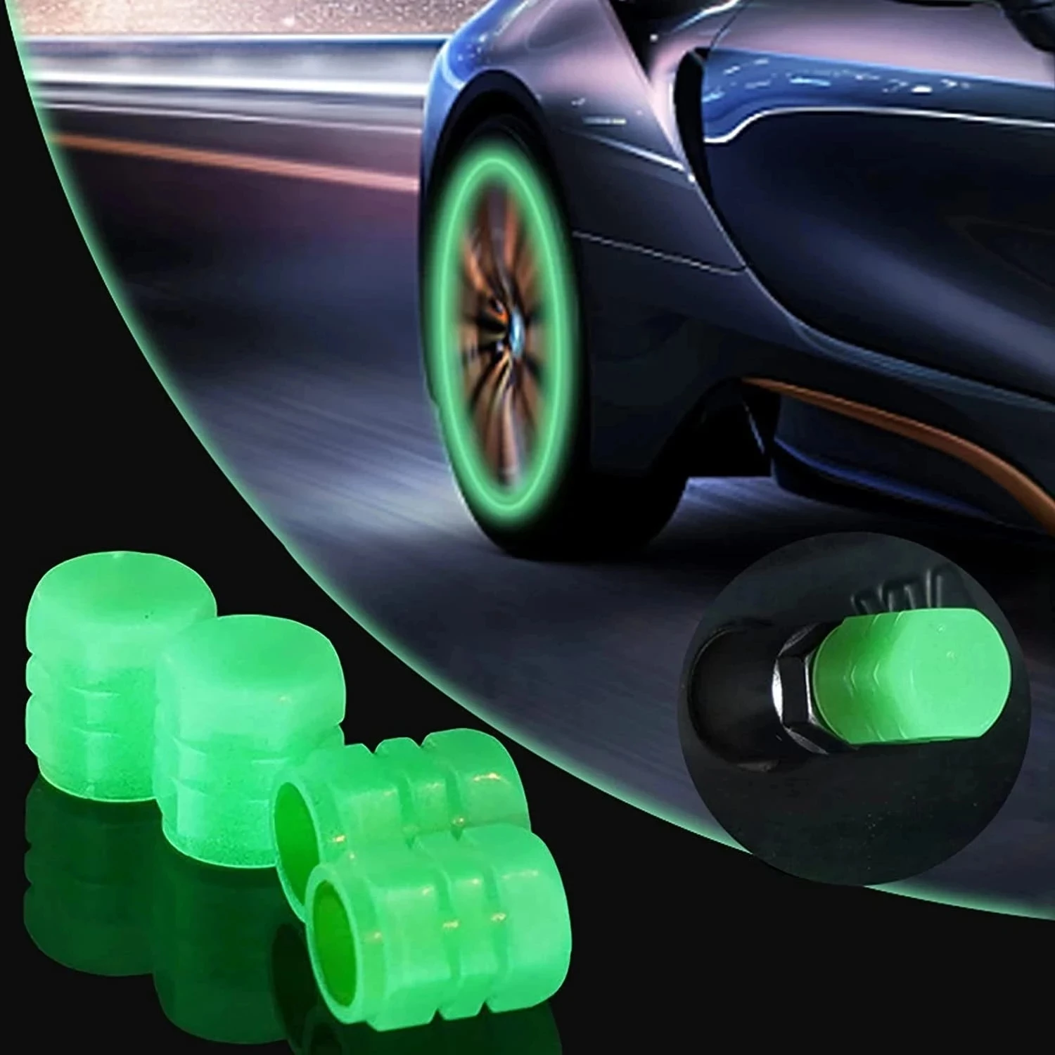 8pcsNew Luminous Car Tire Valve Caps Wheel Tyre Rim Stem Covers Dustproof Waterproof for Auto Motorcycle Bicycle Glow In The Dar