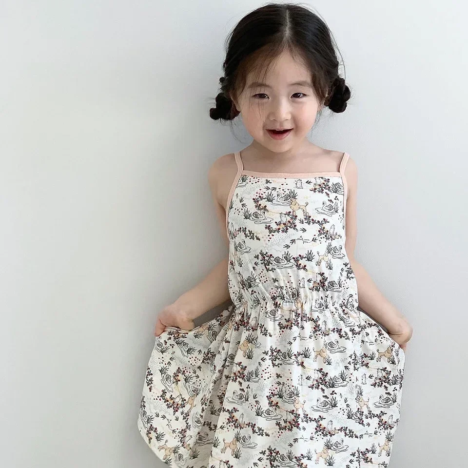 Konges slojd 2024 spot summer new children's clothing swan flower girl suit suspender dress cotton