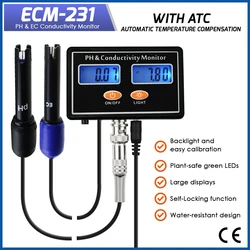 Misuratore Ph Monitor di conducibilità EC Misuratore Tester dell'acqua Qualità ATC Monitoraggio continuo in tempo reale Parete per acquario idroponico