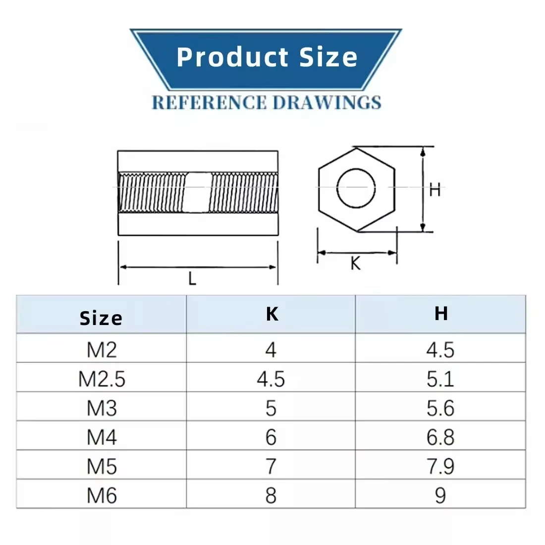 5Pcs Aluminum Alloy Hex Coupling Nuts Connector  Length 5/6/7/8/10/12/15/18/20/25/30/35/40/45/50/60mm,Silver