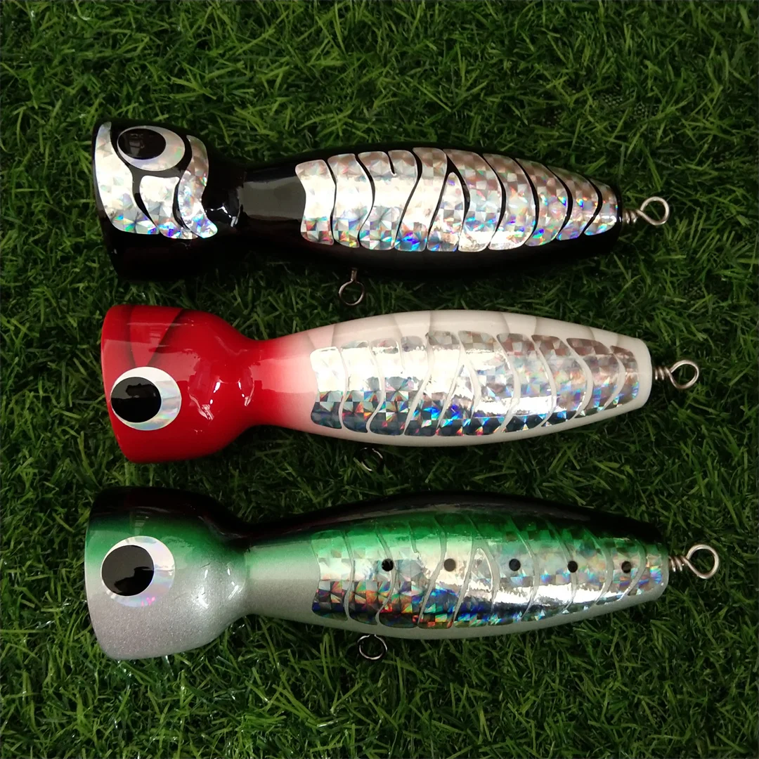 1pc 17cm 116g Fishing lure Floating Cup-mouth Popper Handmade Wooden Plug Fishing Lure Big GT Tuna