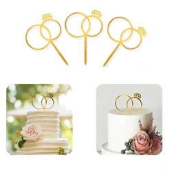3pcs/6pcs Diamond Ring Wedding Cake Decoration Acrylic Topper Baking Party Favors Supplies Gold Silver Rose Black