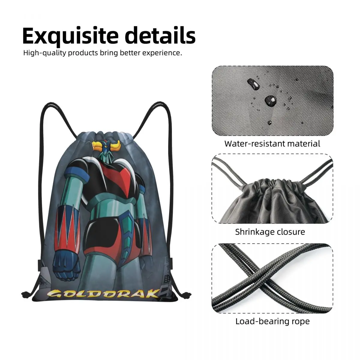 Goldorak Grendizer Kordelzug-Rucksack, Sport-Sporttasche für Damen und Herren, Anime-UFO-Roboter, Goldrake-Einkaufssack