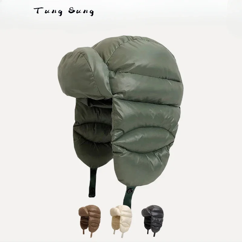 Tung Sung  Autumn and Winter Warm Down Bomber Hat Ear Protection Cold Flying Hat Outdoor