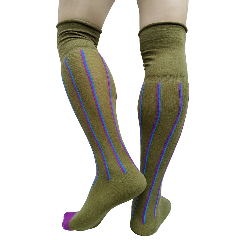 Striped Over Knee Mens Socks Long Tube High Quality Softy Breathable Sexy  Stocking Formal Dress Suit Business Socks