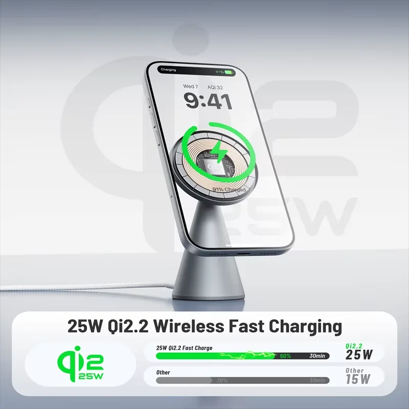 KUXIU X1 Turbo 25W MagSafe Wireless Charging Stand For iphone 18 17 16 Series,Aluminum Alloy Bracket Built-in 5-Layer Protection